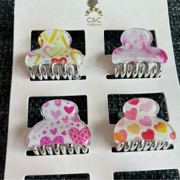 NWT C&C California Heart Hair Clips- Set of 6 - Picture 2 of 5